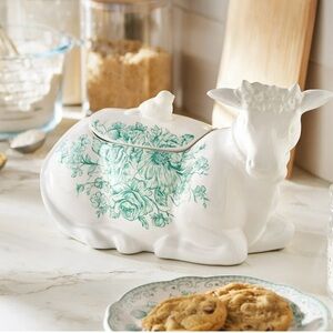 Last one - The Pioneer Woman Agatha Stoneware Cow Cookie Jar- Green Floral